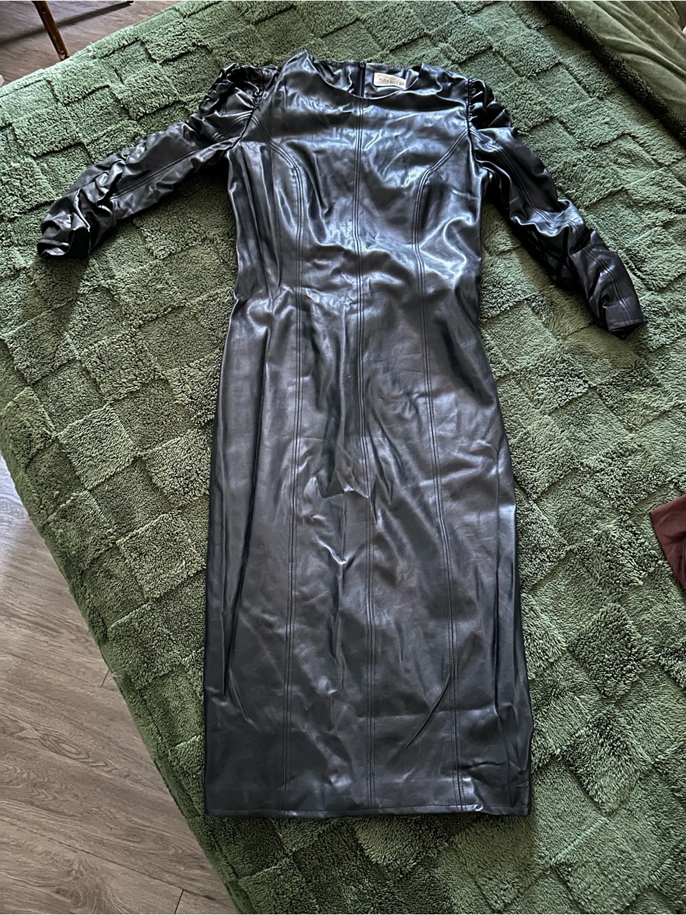 Aura Black Faux Leather Long-Sleeve Midi Dress